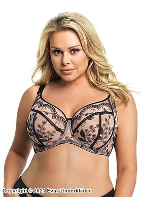 Luxurious full cup bra, tulle, embroidery, intricate pattern, C to K-cup